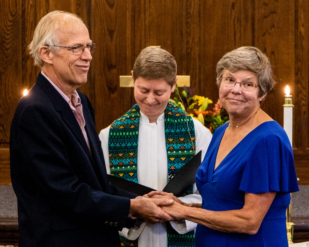 A wedding at First Church, performed by Rev. Jane McBride